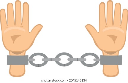 Vector illustration of chained hands, slavery concept