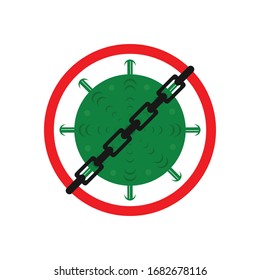 vector illustration of chaining a virus or prohibiting the existence of a virus with a lock down