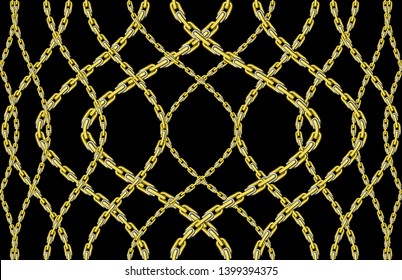 Vector illustration with chains. Seamless pattern with gold chains on black background is suitable for fashion design, women fashion, stylish accessories.