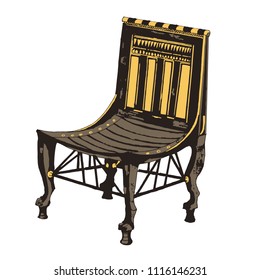 Vector illustration of  Chair in Egyptian style with lion paw.  Isolated on white background. Grunge chair. Cartoon Interior detail.