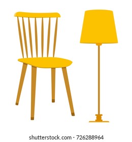 Vector illustration of chair and lamp.