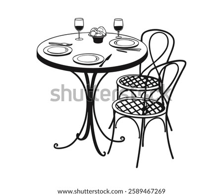 vector illustration of chair table silhouette line art.