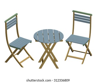 Vector illustration of chairs and tables for the summer holidays. Isolated. 3D.