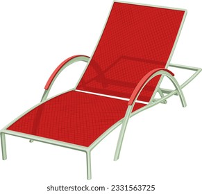 Vector illustration of chaise longue wave for relaxing on the beach, in the garden, in the patio. Summer adjustable deck chair with armrests in vector. Illustration of summer holiday accessories.