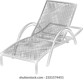 Vector illustration of chaise longue wave for relaxing on the beach, in the garden, in the patio. Summer adjustable deck chair with armrests in vector. Illustration of summer holiday accessories.
