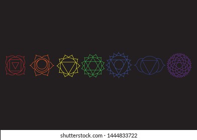 Vector illustration chakra icon set, collection. Yoga, Buddhism symbol