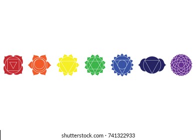 Vector illustration chakra icon set, collection. Yoga, Buddhism symbol