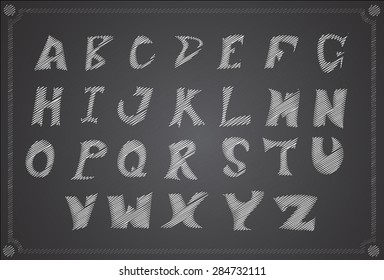 Vector illustration of a chalk alphabet on a blackboard