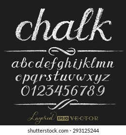 Vector illustration of chalk alphabet on blackboard. Eps10. Transparency used. RGB. Global colors. Gradients free
