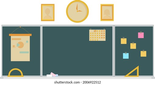 Ilustración vectorial. pizarra, reloj, pegatinas. para abrir el Navegador. es hora de ir a la escuela. estudio, conocimiento.