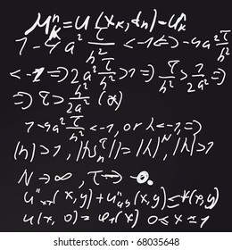 Vector illustration of a chalk board filed with equations.