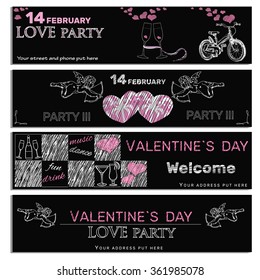 Vector illustration of chalk board invitation for Valentine`s day. Template for Valentine`s day.