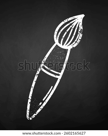 Vector illustration of a chalk doodle paint brush icon on a blackboard background, isolated sketch.