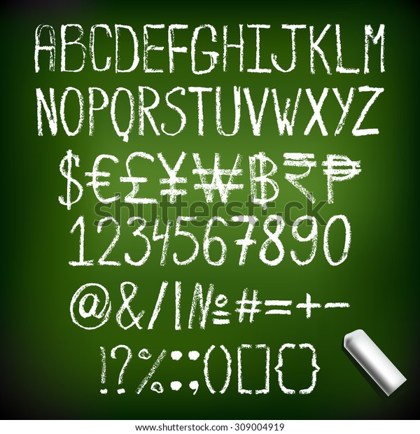 数字 通貨記号とチョークフォント 手書きの英語のチョークアルファベット のベクター画像素材 ロイヤリティフリー