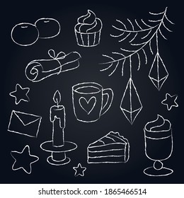 vector illustration chalk hand made set