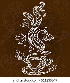 Vector illustration of a chalk outline of hot cup of autumn coffee