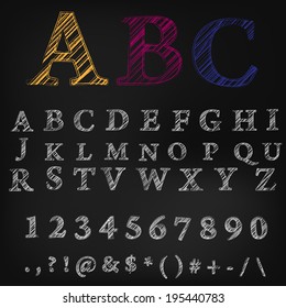 Vector illustration of chalk sketched characters on a blackboard 