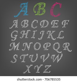 Vector illustration of chalk sketched characters on a blackboard
