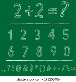 Vector illustration of chalk sketches numbers and punctuation