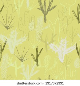 Vector illustration. Chalk style cactus set. Element of seamless pattern.