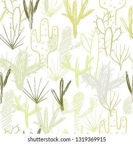 Vector illustration. Chalk style cactus set. Element of seamless pattern.