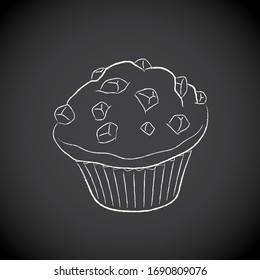 Vektorillustration-Illustration der Umkarton-Zeichnung eines Muffin-Symbols auf einem Blackboard