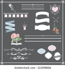 Vector illustration of a chalkboard style design elements for wedding invitations, birthdays, scrapbook