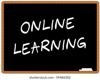 Vector illustration of a chalkboard with the text ONLINE LEARNING