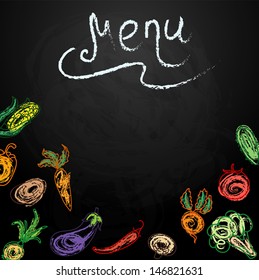 Vector Illustration Of Chalkboard With Vegetables For Restaurant Menu