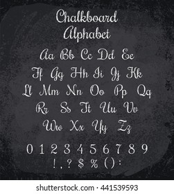 Vector illustration of chalked alphabet. Imitation texture of chalk