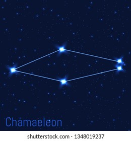 Vector illustration of Chamaeleon constellation. Cluster of realistic stars in the dark blue starry sky.