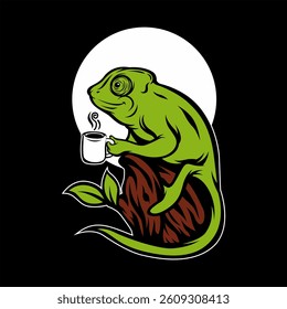vector illustration of chameleon and coffee