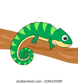 vector illustration of a chameleon on a tree trunk