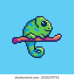 Vector Illustration of chameleon with Pixel Art Design, perfect for game assets themed designs