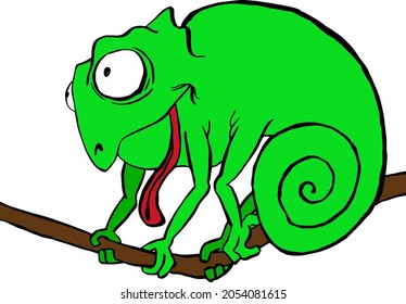 vector illustration of a chameleon sketch on a branch