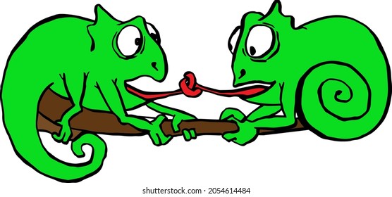 vector illustration of chameleons tied with tongues print on a T-shirt