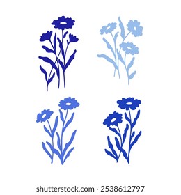 Vector illustration of chamomile flower in simple hand drawn and linocut style. Simple contour vector illustration for cosmetics, postcard and pattern.