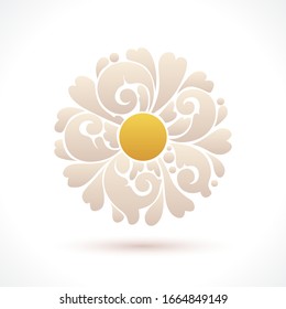 Vector illustration chamomile flower - symbol, icon, package design element, abstract ornamental pattern on white background