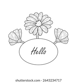 Vector illustration with chamomile. Linear style.