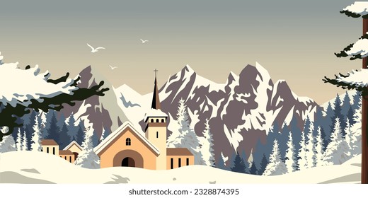 Vector illustration Chamonix France. Background, background for web site, horizontal illustration. Design for psters, banners, websites, advertisements, postcards.