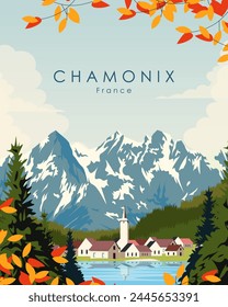 Vector illustration. Chamonix France France. Poster, banner, postcard. Modern design. Tourism, travel.