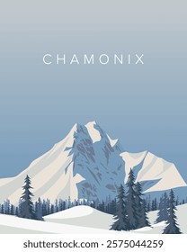 Vector illustration. Chamonix France, travel poster, banner, postcard. Tourism. Nature, travel. Modern design.