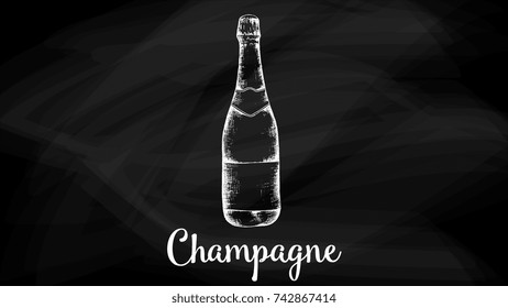 Vector Illustration of Champagne Bottle Chalkboard Sketch Style