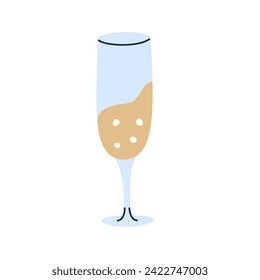 Vector Illustration of champagne glass with bubbles. Isolated element on a white background