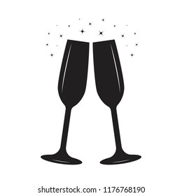 Vector illustration with champagne glass. Happy new year illustration. Vector christmas holiday