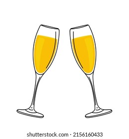 Ilustración vectorial de las gafas de champán al estilo de doodle aisladas en un fondo blanco.
