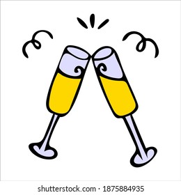 Vector illustration with Champagne Glasses. Hand drawn icon and symbol for print, poster, sticker, card design