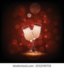 Vector illustration of champagne glasses, isolated on a magical transparent background, perfect for a Christmas or New Year greeting card design