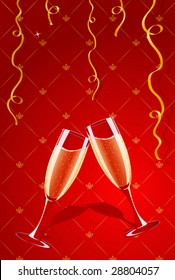 Vector illustration of champagne glasses making toast