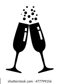 vector illustration of champagne glasses silhouettes isolated on white background
